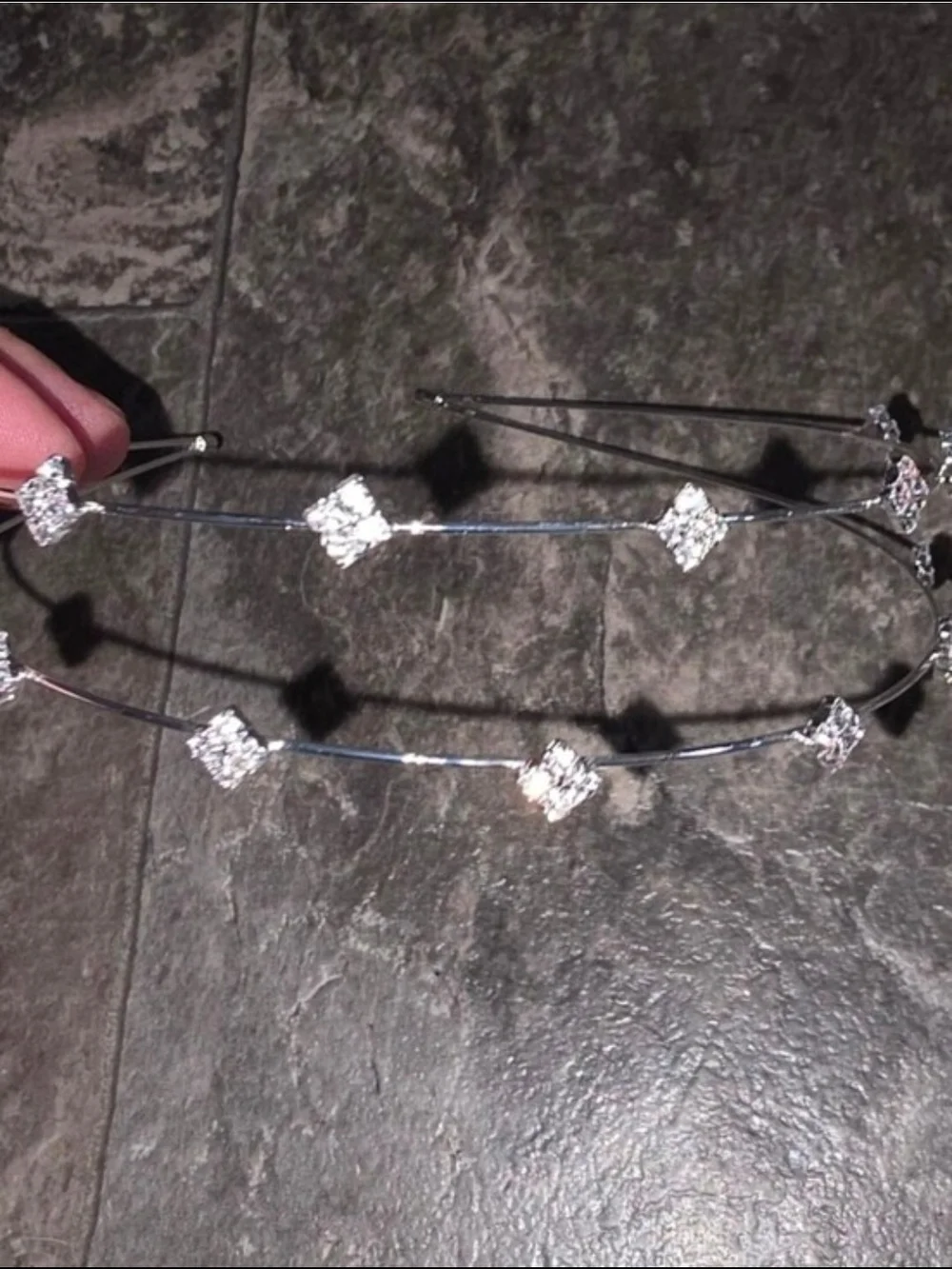 Silver Metal Thin Double Row Headband With Crystal Embellishments BNIB